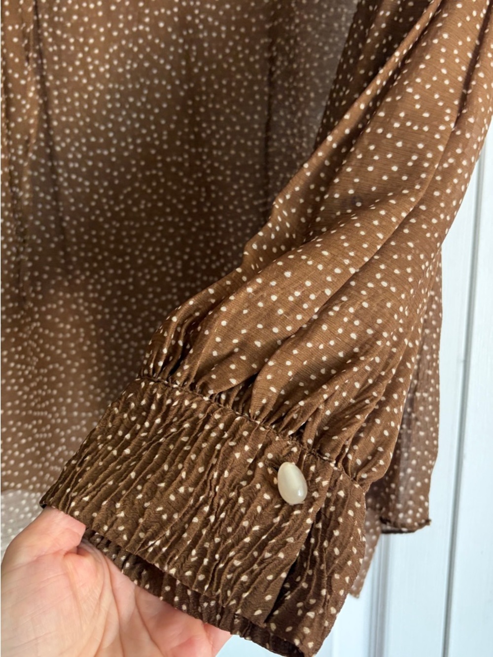 VINCE (missing slip) Starry Dot Apollo Dot Sheer Billowy Tie Neck Blouse - Picture 5 of 15